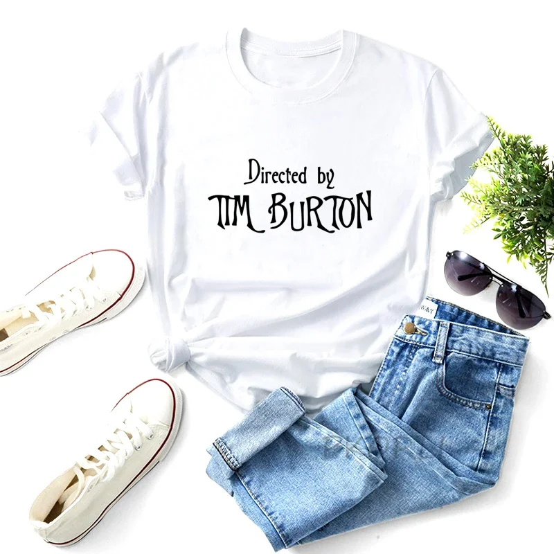 Directed By Tim Burton T-shirt Women Harajuku Summer Letter Print Classic T Shirt Casual Short Sleeve O-neck Women\'s T-shirt