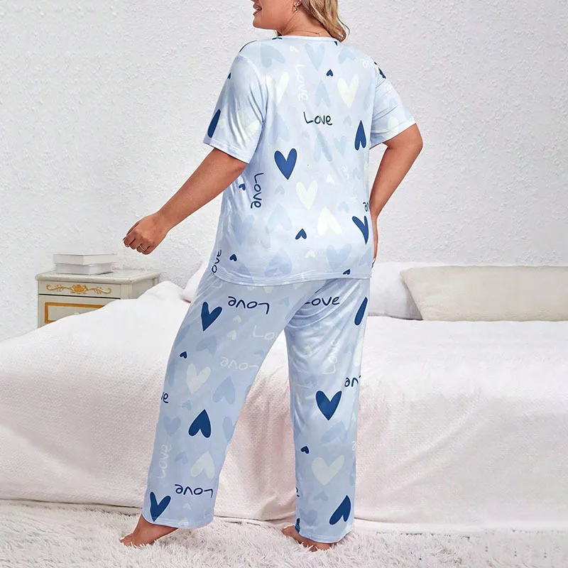 Oversized Faux Cotton Sleepwear O-neck T-shirt Pajamas For Women Short Sleeves Trousers Suit Large Size 5XL Loungewear Autumn