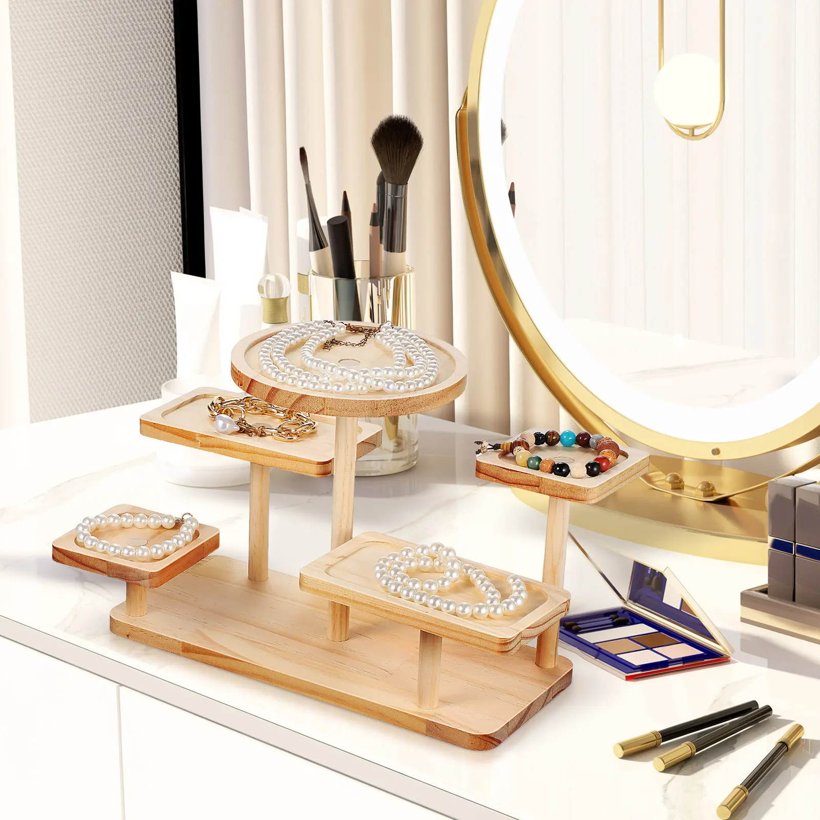 5-Tier Wooden Display Rack for Jewelry, Cakes, Succulents, Perfume, Cosmetics & Indoor Plants