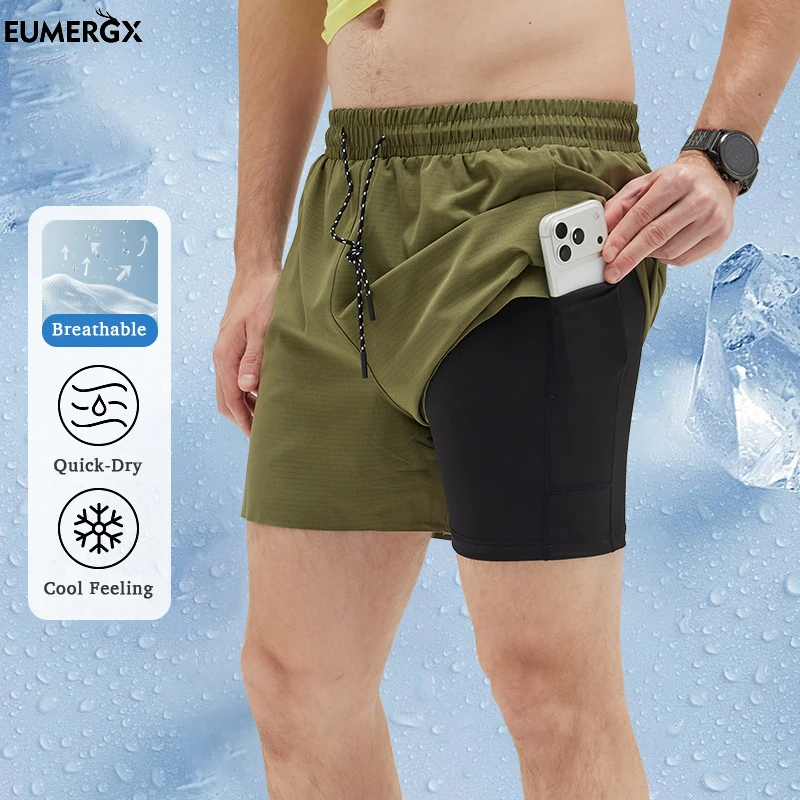 

EUMERGX Men's Women's Running Short Camping Mountaineering Hiking Quick Dry Shorts Unisex Lightweight Reflective Gym Sportswear
