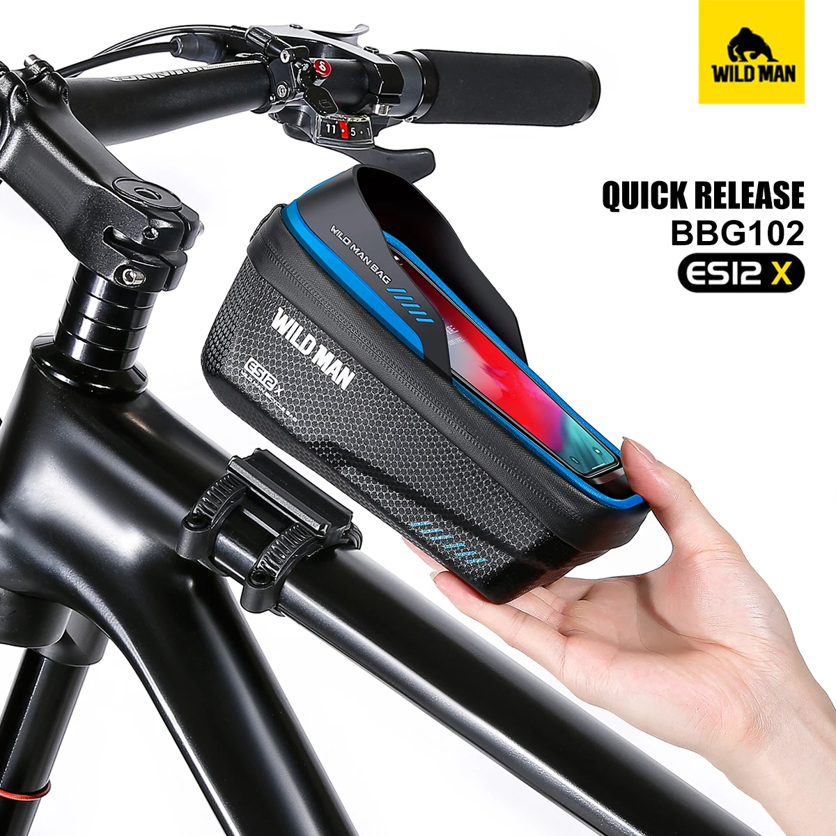 WILD MAN ES12X Bicycle Bag EVA Hard Shell Waterproof Touch Screen Front Beam Bag Road Mountain Bike Removable Anti-vibration Bag