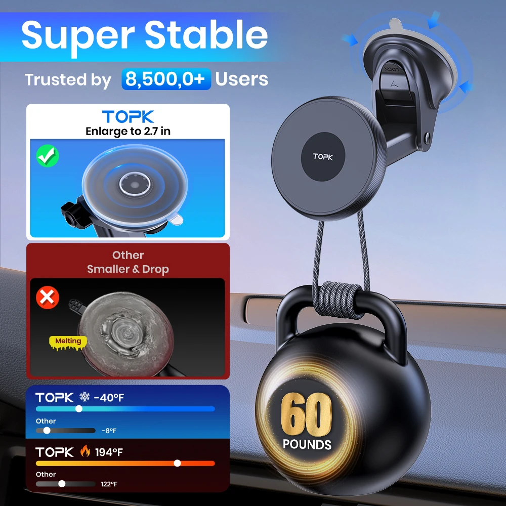 TOPK Universele autotelefoonhouder magnetisch voor Magsafe 360 °   Rotatie-autohouder voor ontluchter en dashboardvoorruit voor alle telefoons