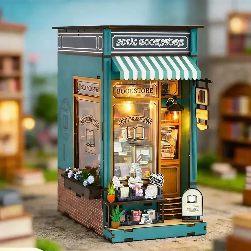 DIY Book Nook Shelf Insert Kit Soul Bookstore Bookend Miniature Dollhouse 3D Puzzle Assembly Model for Adults Birthday Gifts