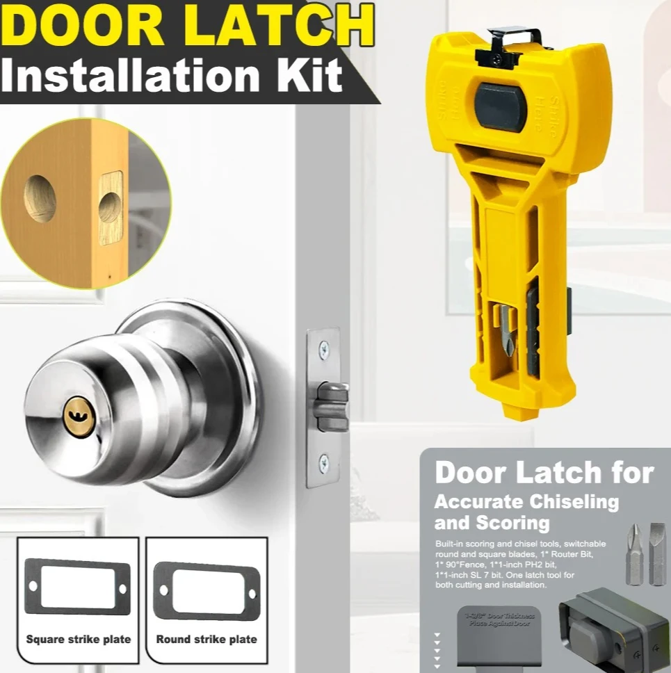 

Door Latch Mortising Kit, Precision Scoring & Chiseling Tool for Square/Round Latches on 1-3/8" or 1-3/4" Thick Doors