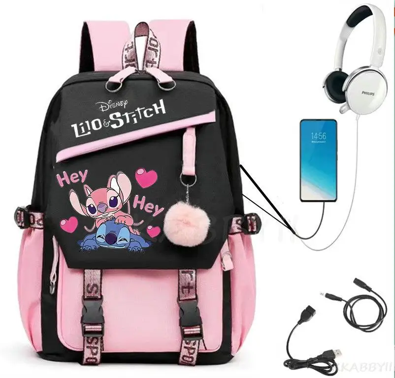 Kawaii Backpack Multi Function Capacity School Bags For Teenagers Organizer USB Changing Women Cartoon Stitch Mochilas