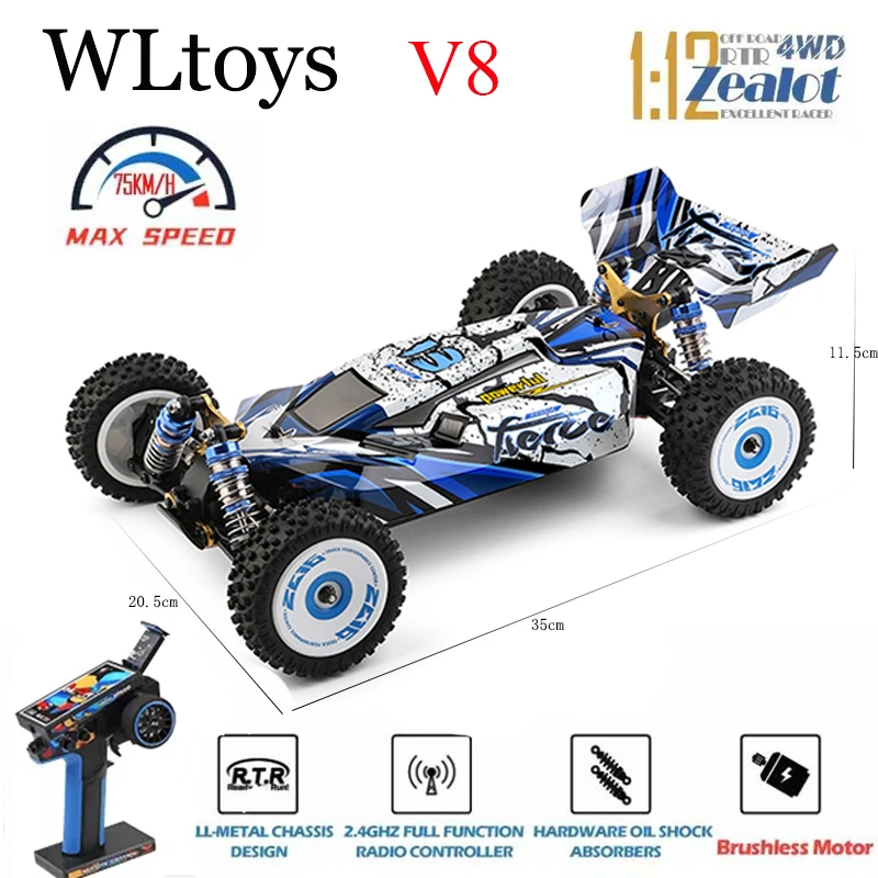 WLtoys 124017 124007 75 KM/H RTR 2.4G Racing RC Car Brushless 4WD Electric giocattoli fuoristrada ad alta velocità per bambini e adulti