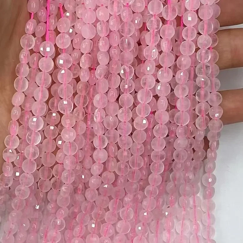 New Natural Rose Quartz Facted Coin Shape Loose Beads Energy Fashion DIY Bracelet Necklace 38cm Boho Fashion Beads Accessories