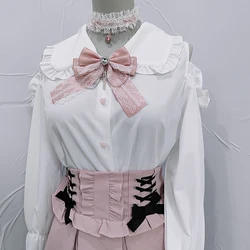 Kawaii Women Shirts Lolita Y2K Cute Japanese Style Jirai Kei Blouse Elegant Short Sleeve Sweet Tops Casual Aesthetic Shirt 2024