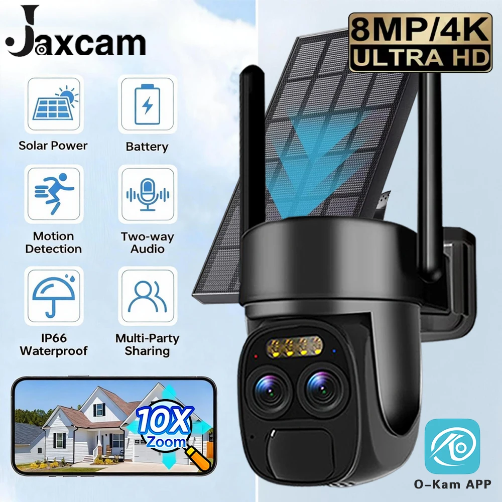 

8MP 4K HD Dual Lens Solar WIFI Security Cameras 10X Zoom With Solar Panels Color Night Vision PIR Motion Detection IP Camera