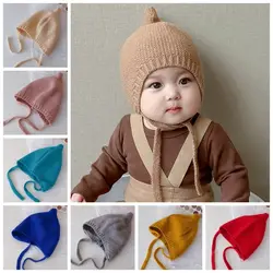 Korean Cute Baby Warm Knitted Hat Toddler Girls Boys Winter Spring Beanie Hat For Kids Solid Color Cap