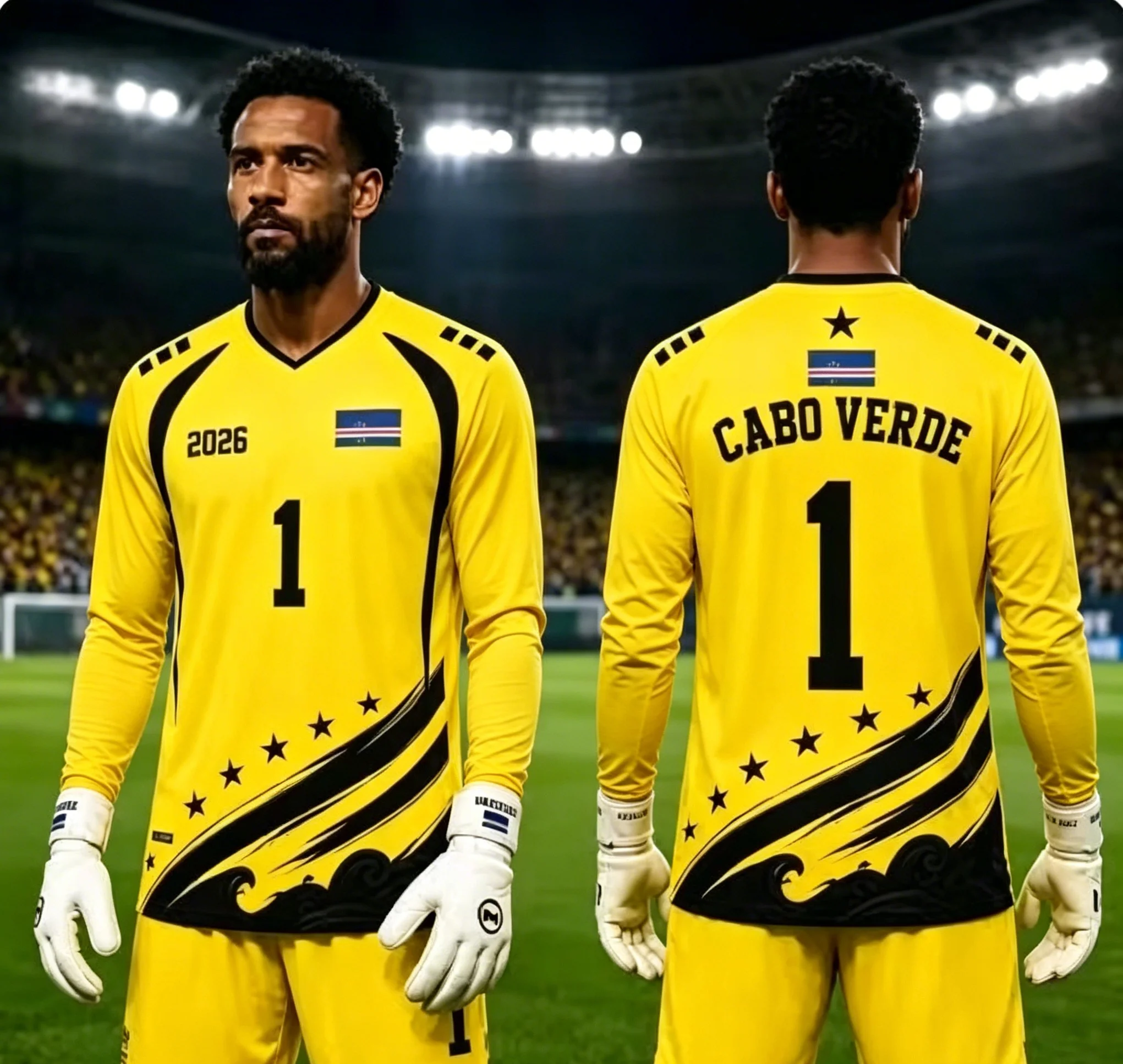 Cabo Verde Themed Long Sleeve Quick Dry Goalkeeper Sports Jersey Unisex Yellow Training Top for Football Fans