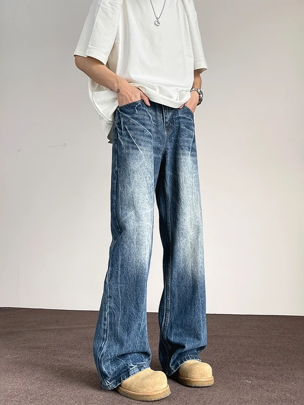 

Мужские джинсы в американском ретро-стиле с узором молнии, модные, свободные, прямые, широкие, длинные брюки в стиле High Street