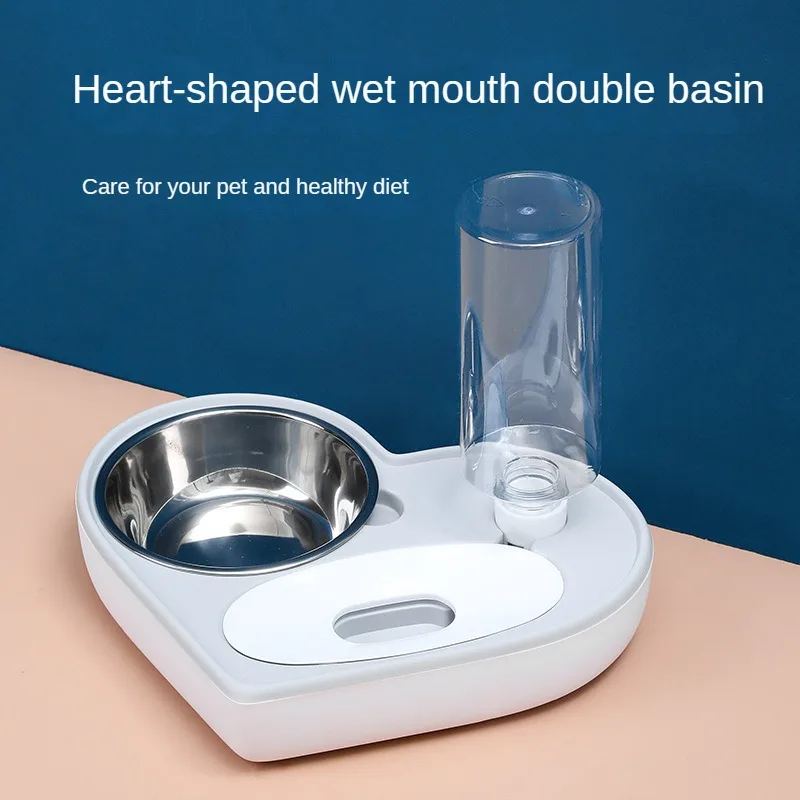 Миска для домашних животных, креативная Автоматическая чаша двойного назначения в форме сердца, с защитой от влаги, для кошек и мелких и средних питомцев