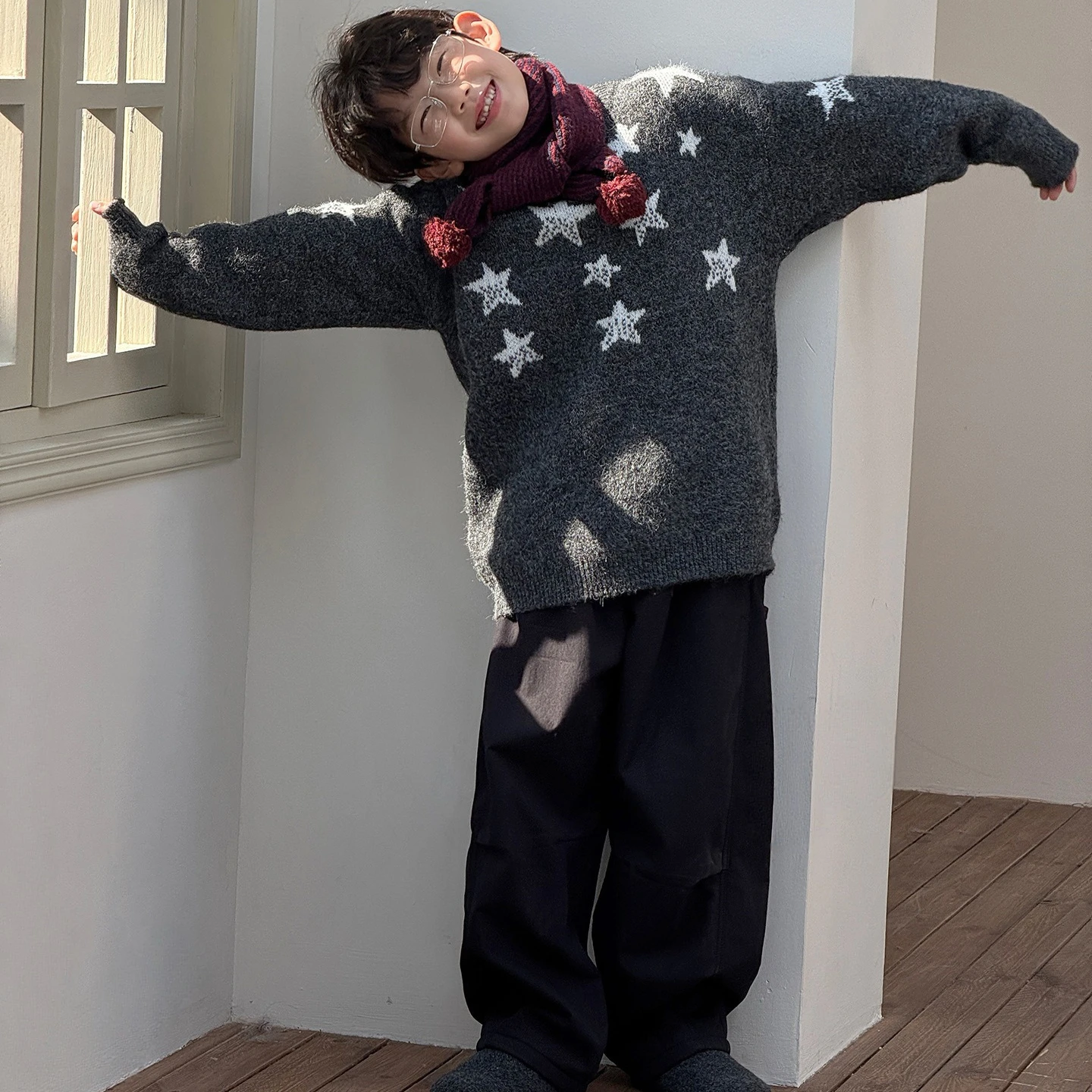 Boys Suit 2026 Autumn and Winter New Childrens Wear Boys and Girls Five-point Star Sweater and Velvet Overalls Two-piece Set