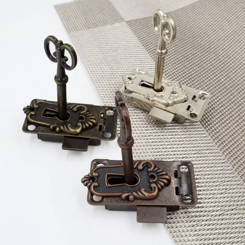 Antique Iron Door Lock Drawer Jewelry Wood Box Cabinet Wardrobe Cupboard Door Lock + Key Furniture Hardware