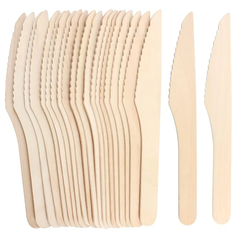 

100Pcs Disposable Wooden Knives, 6.5-Inch Compostable Knives for Banquet Parties Camping Weddings Takeout