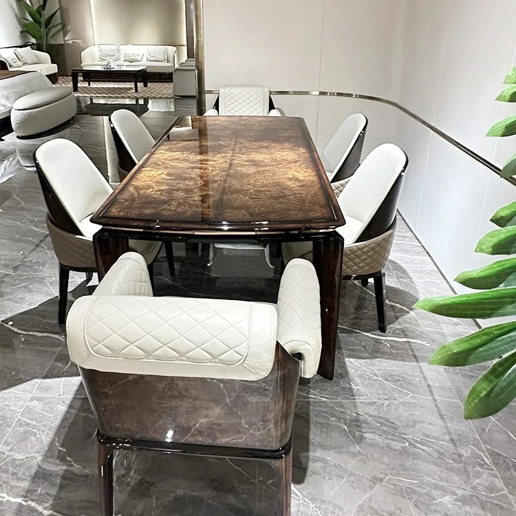 Italian Light Luxury Dining Room Sets Rectangle Solid Wood Dining Table With Chairs For Home Villa Dining Room Furniture