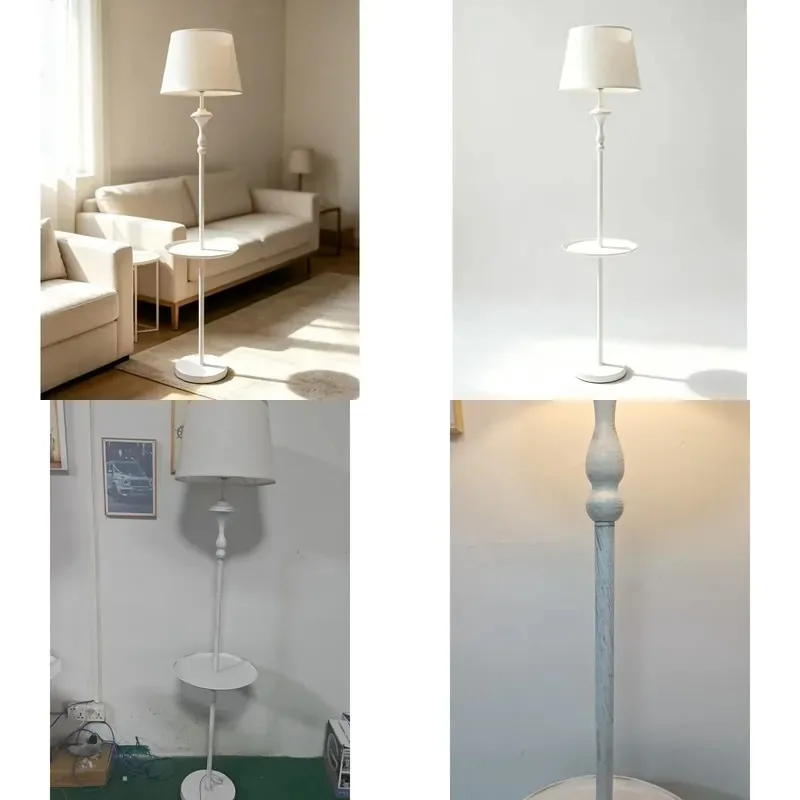 Modern Wrought Iron Floor Lamp with Tray Table LED Adjustable Height E27 Base Vertical Standing Light Switch Control for