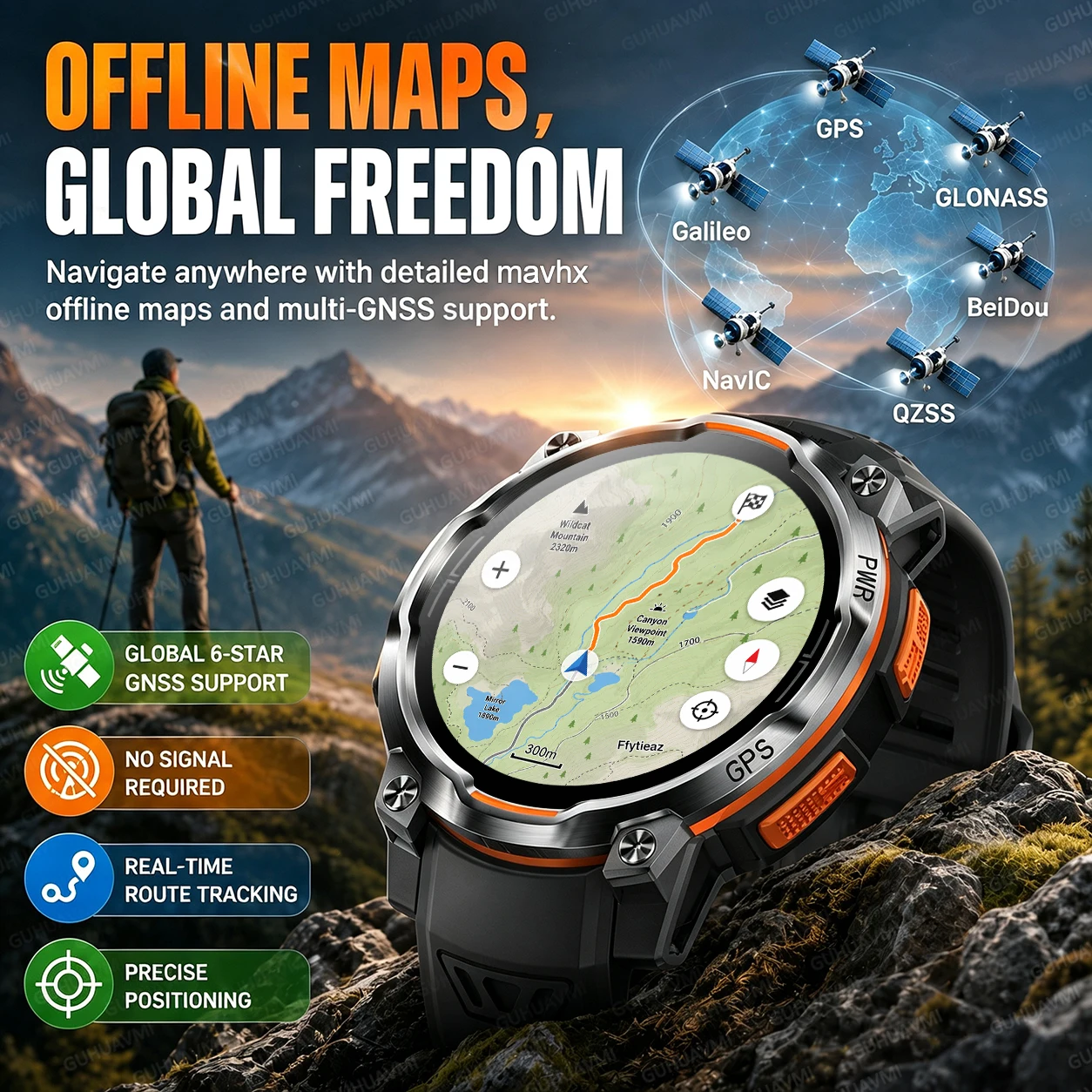 2026 New Hot Original GPS Offline Map Smart Watch Compass 1200mAh Battery IPX8 Waterproof Bluetooth Call Men Sports Smartwatches
