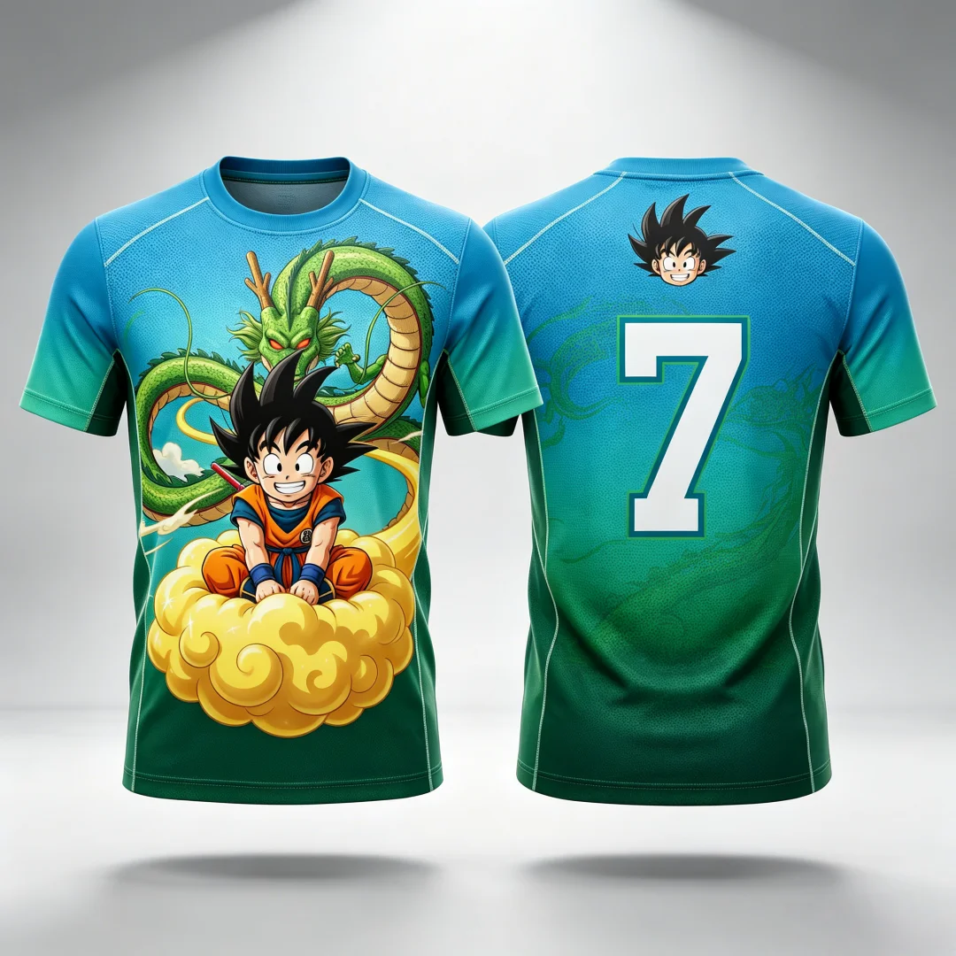 2026 Dragon Ball Kid Goku & Shenron # 7 Jersey T-Shirt 3D-Druck Anime Tee Atmungsaktive Sportbekleidung für Männer Frauen Fans Streetwear Top – Detail 7