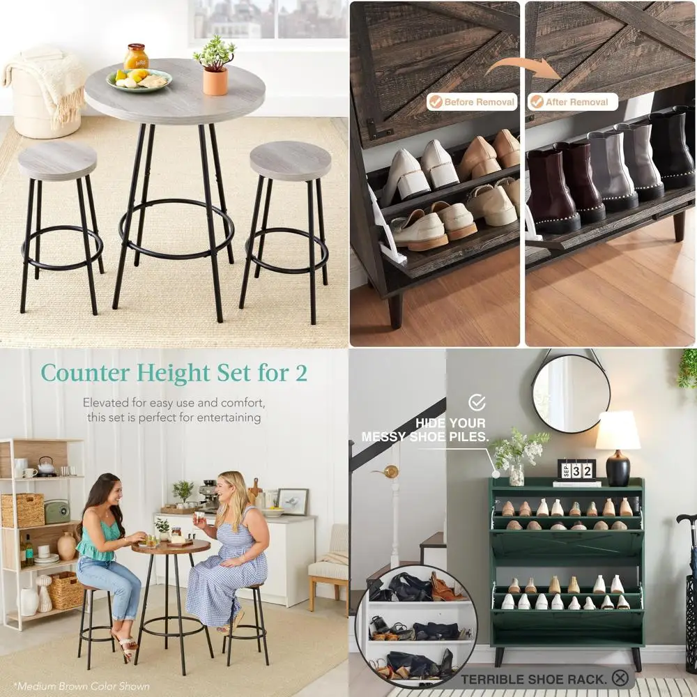 

Modern 3-Piece Bistro Set: Round Counter Height Pub Table with Compact Bar Stools for Dining