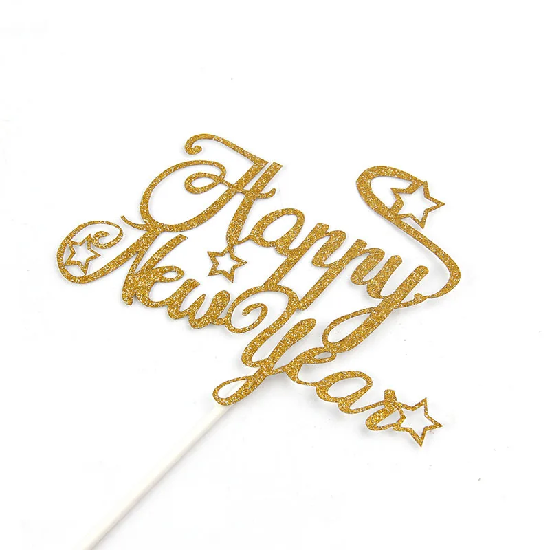 Cake Toppers Happy New Year Gold Birthday Love Cake Topper Cupake Flags Wedding Baby Shower DIY Decor Supplies Kids Party - Image 3