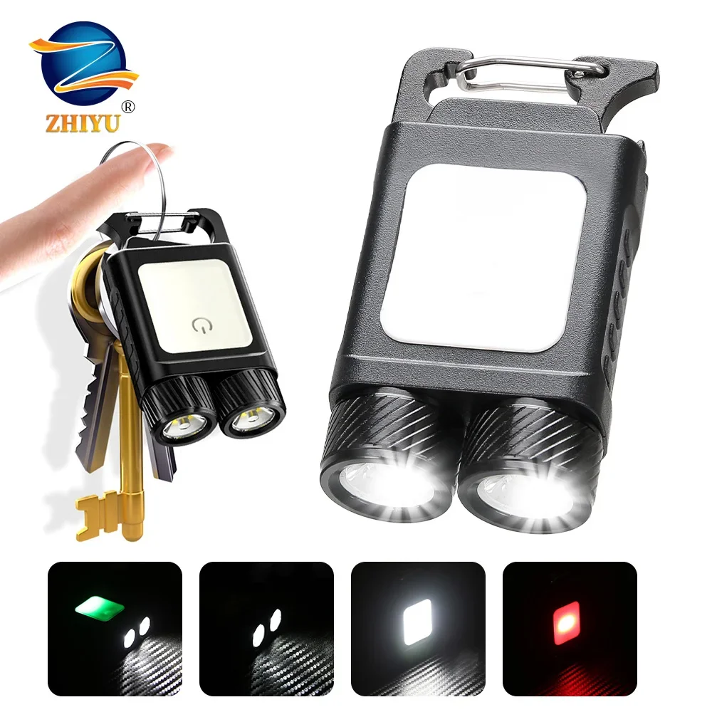 Super Bright EDC LED Flashlight Multifunctional Keychain Light USB Charging Mini Torch Camping Fishing Lantern Built-in Battery