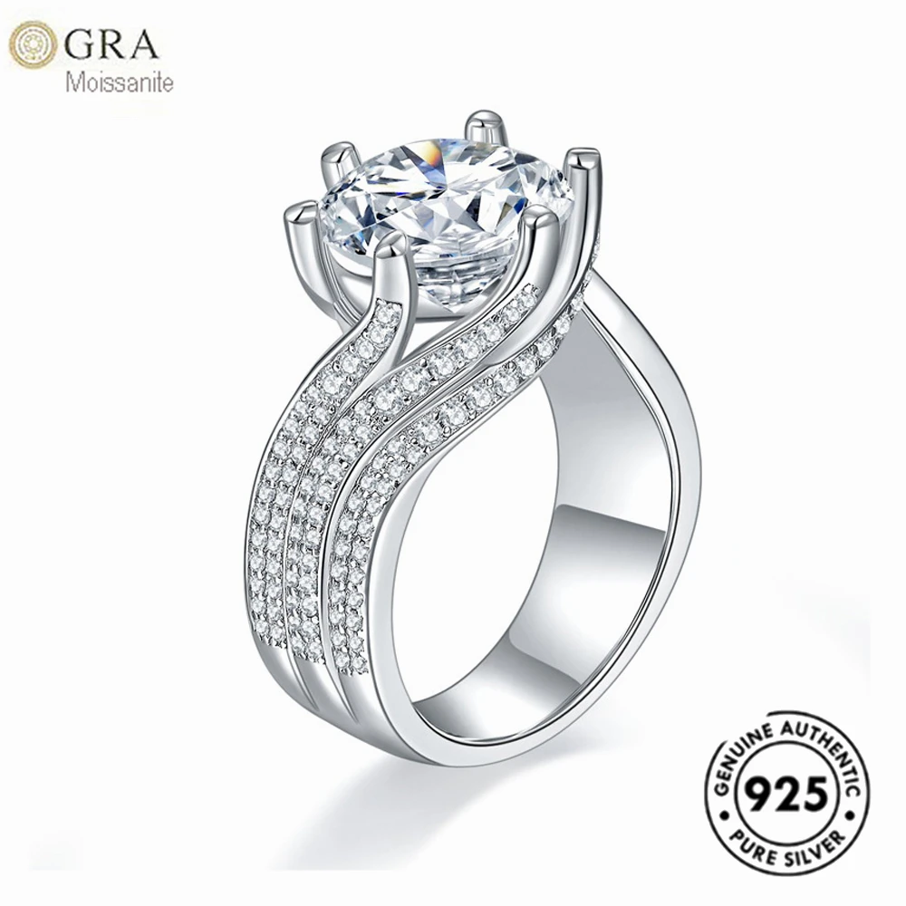 

Luxury Design Ring Wholesale Large Stone 5ct Moissanite Diamond Ladies Jewelry In Real Solid 925 Sterling Silver