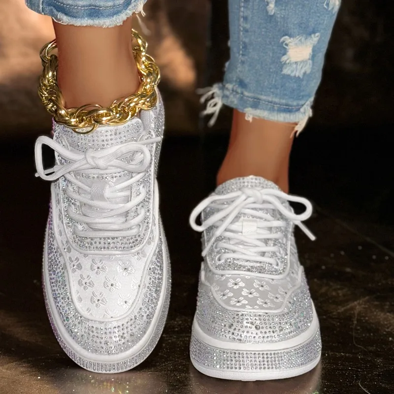 

Women Luxury Rhinestone Sneakers Bling Casual Female Breathable Designer Flat Shoes Printing Outdoor Sport Women Vulcanize Shoes