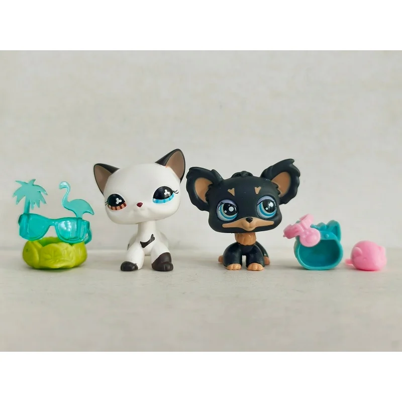 2pcs/lot LPS Figure White Cat Black Dog W/Accessories Littlest Pet Shop toy #242