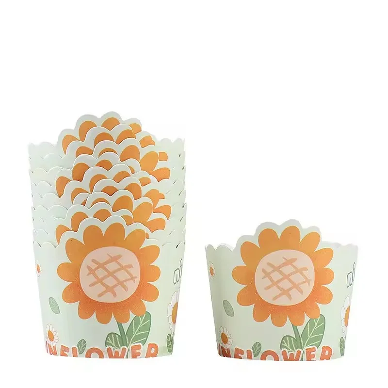 50 Uds. De vasos de papel con estampado de flores para muffins, taza para hornear magdalenas, postre, molde de papel Panettone, envoltorio de pastel de cumpleaños para niños