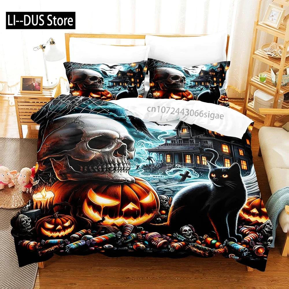 

Happy Halloween Bedding Set 3D Printing Pumpkin Ghost (No Core)Suitable For Bedroom Duvet Cover Set Gift Holiday Halloween Decor