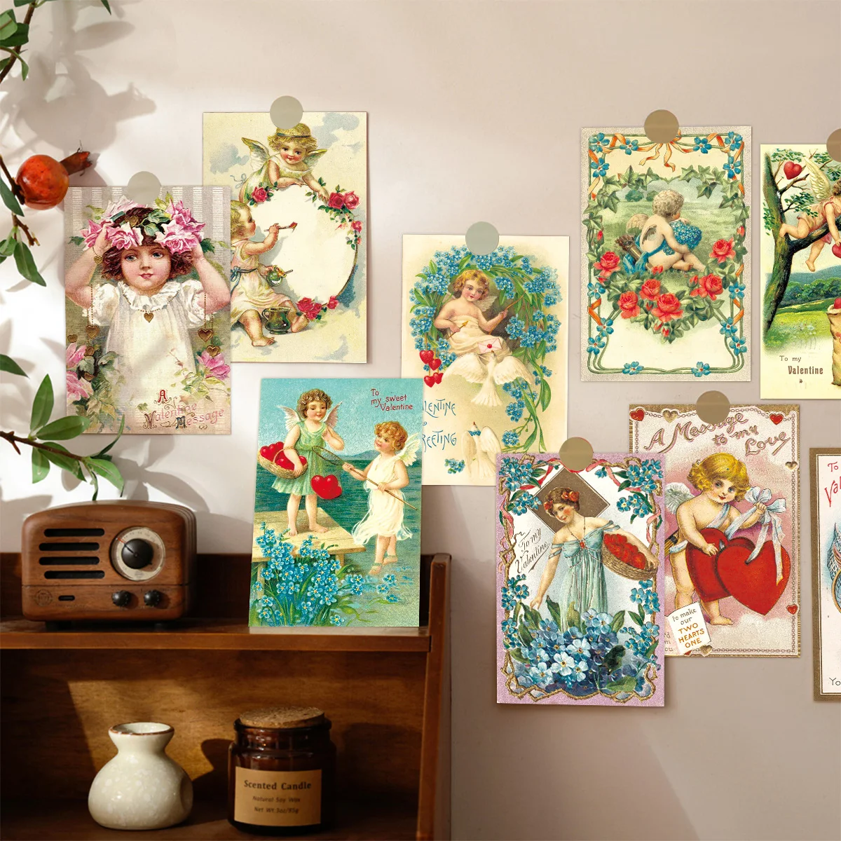빈티지 발렌타인 데이 하트 인사 카드, 빅토리아 발렌타인 데이 엽서, 벽 아트 룸 장식, 여성용 사랑 선물, 12 개