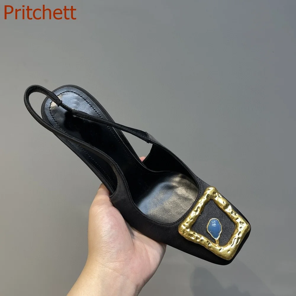 Square Toe Square Diamond Women Pumps Solid Fashion Slingback Back Strap Shallow Stiletto Heels Party  Women Shoes 2023 Newest