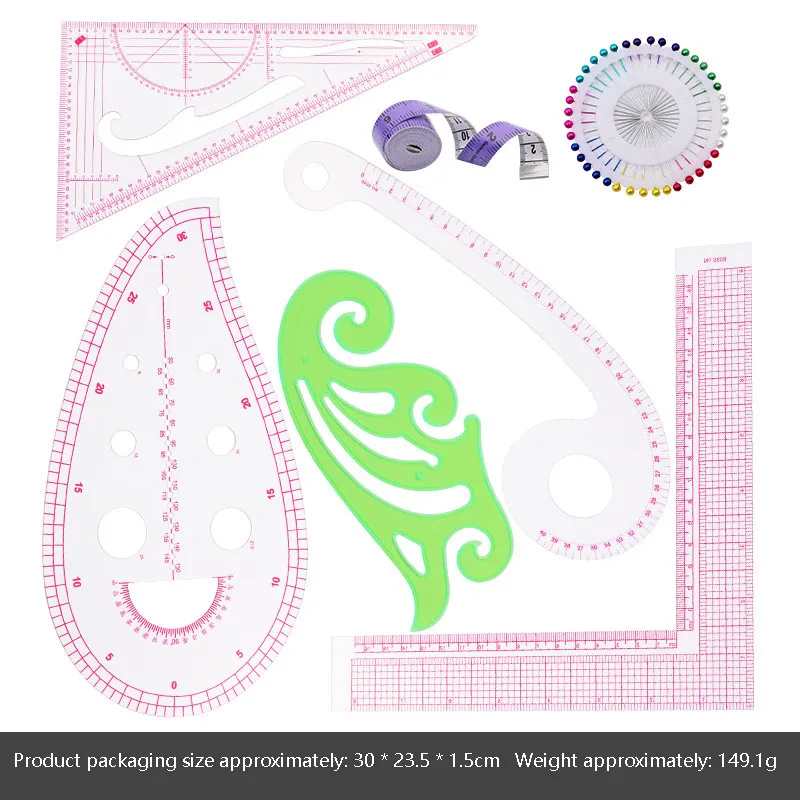 4pcs/set Fashionable And Clear Metric Sewing Ruler Set, French CurvePattern Making Ruler Package For Beginner Tailor Designer