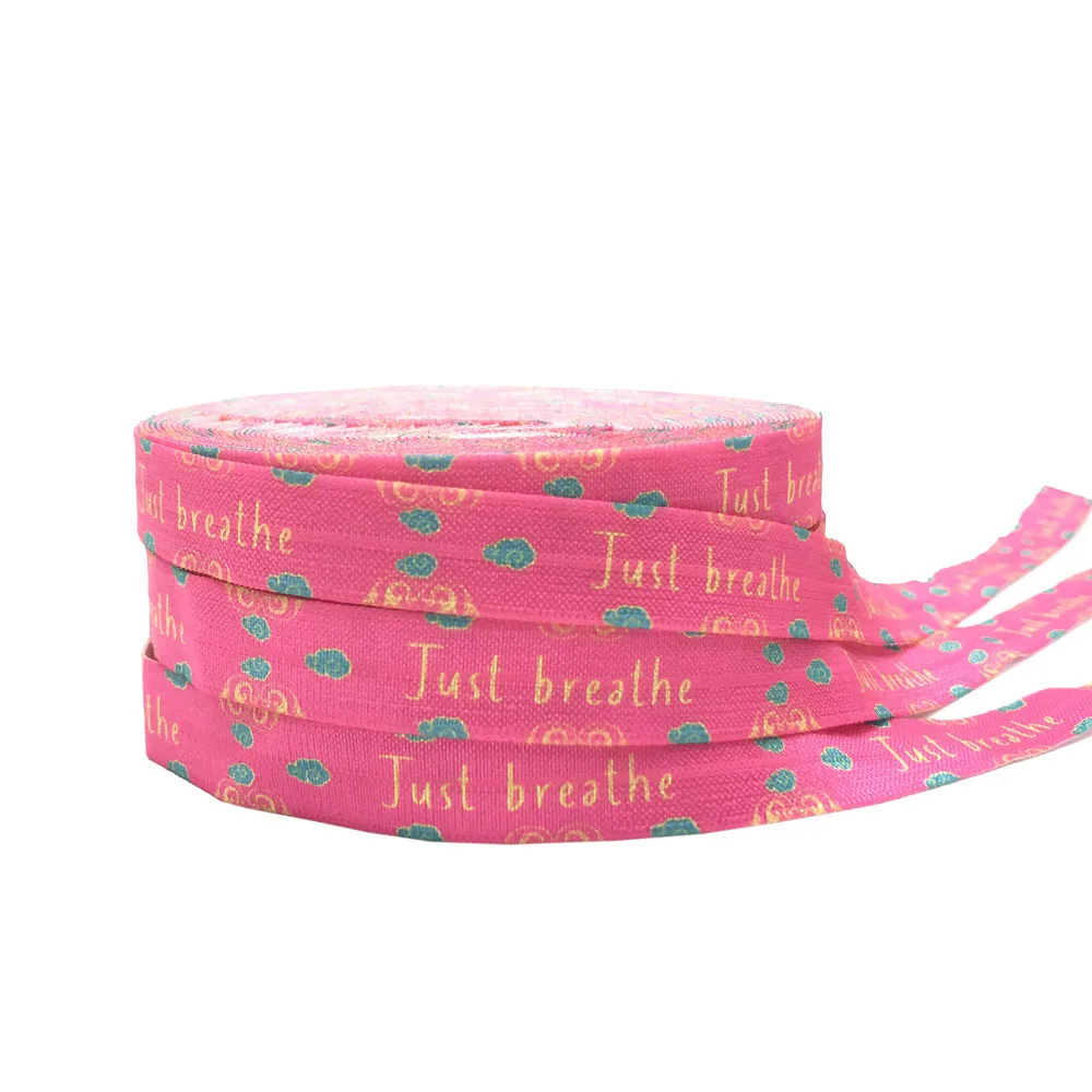 10Yard HAPPY LA BELLE Print Letters Fold Over Elastic 15MM FOE Ribbon For DIY Headwear Gift Webbing Accessories