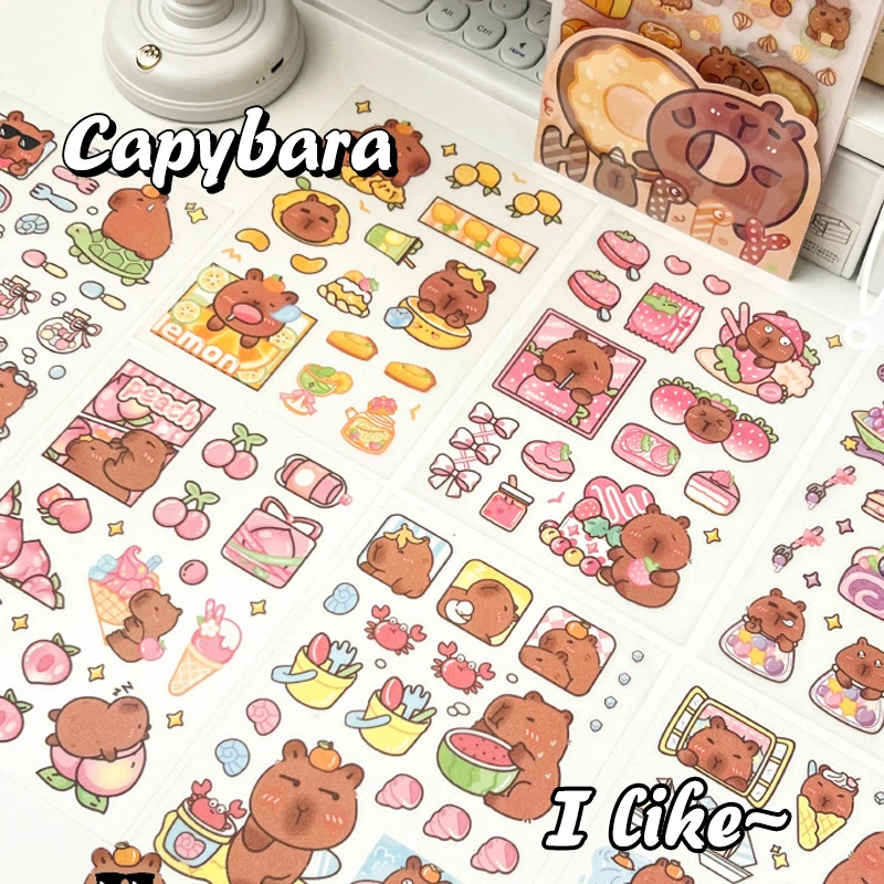 4 folhas/saco dos desenhos animados bonito capivara adesivos criativo à prova dwaterproof água capivara adesivos estudante papelaria diy mão conta adesivos