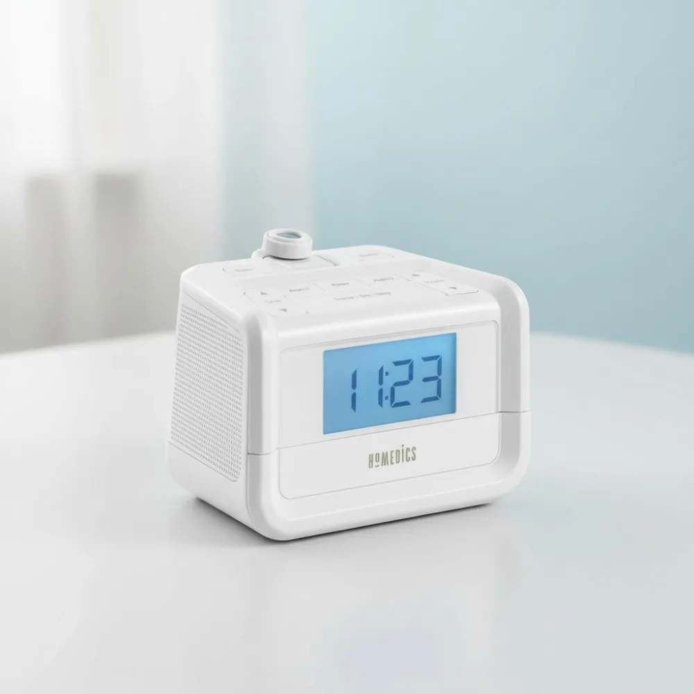

Digital FM Alarm Clock with White Noise Machine, Time Projection, 8 Nature Sounds, Sleep Timer & Night Light for Better Sleep