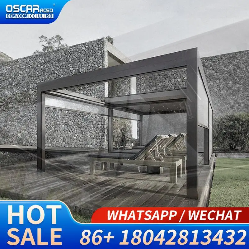 

Моторизованная уличная алюминиевая жалюзи с функцией солнечной энергии для садовой патио, беседки на заднем дворе