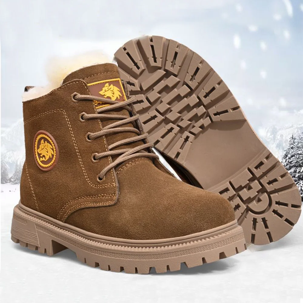 

Fashion Big Head Anti-collision Toe Boots Waterproof Cow Suede Comfortable Casual Outdoor Shoes Warm Wool Fur Winter Snow Boot