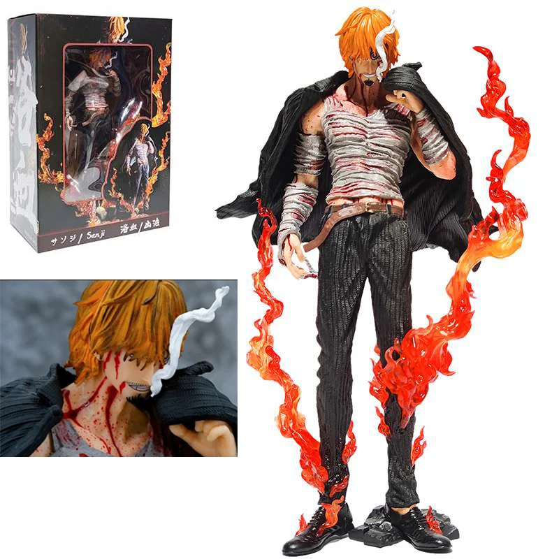 

28cm One Piece Vinsmoke Sanji Battle Damaged Fire Effect Action Figure Anime Figure Toys Collection Doll Christmas Gift W/ box