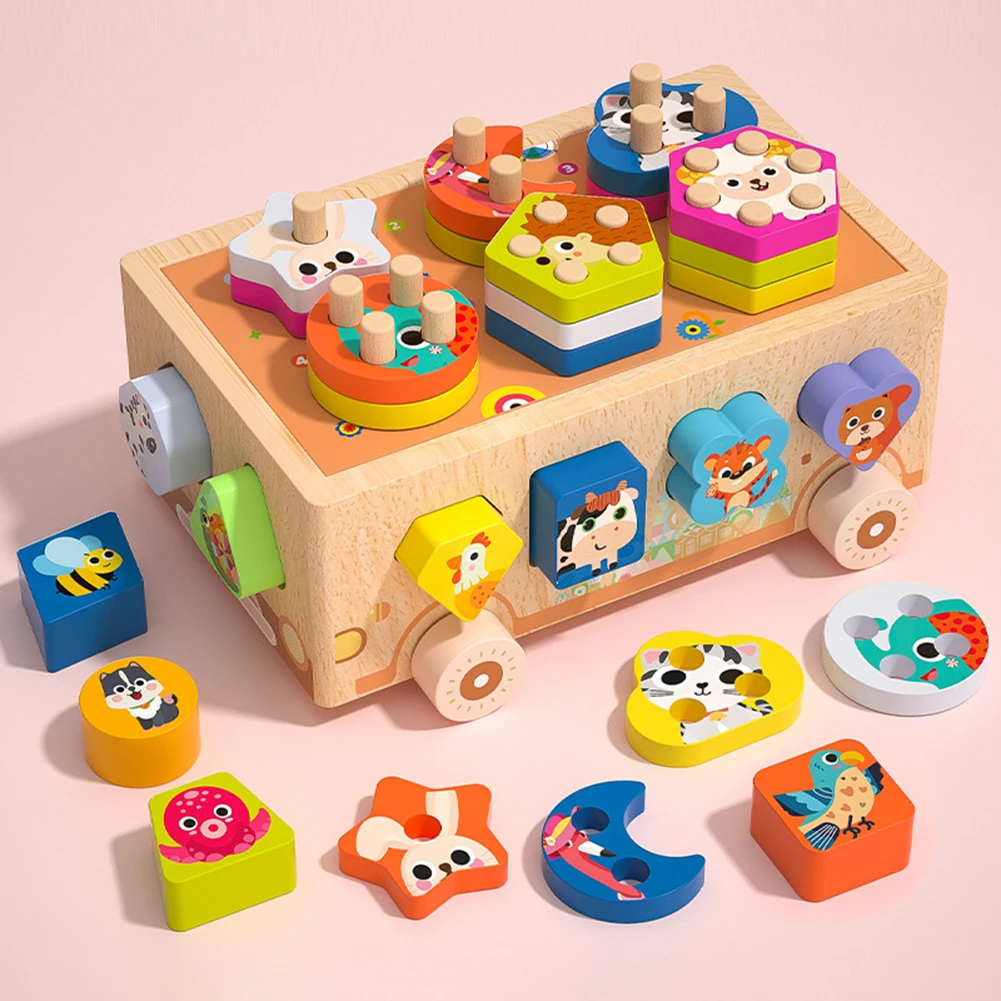 Wooden Shape Sorting Matching Car Sorting and Stacking Toys Geometric Shape Matching Game Gifts for Baby Boys and Girls