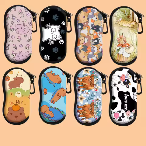 Cute Cat Rabbit Glasses Bag Portable Soft Case Reading Eyewear Case Fashion Storage Box Zipper Holder Sunglasses Box