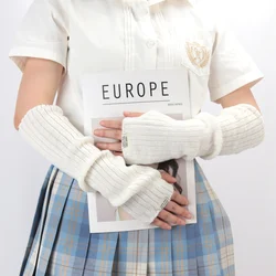 Women's Knitted Fingerless Arm Sleeves Gothic Style Solid Color Winter Long Arm Warmers Girls Harajuku Y2K Fashion Wrist Gloves