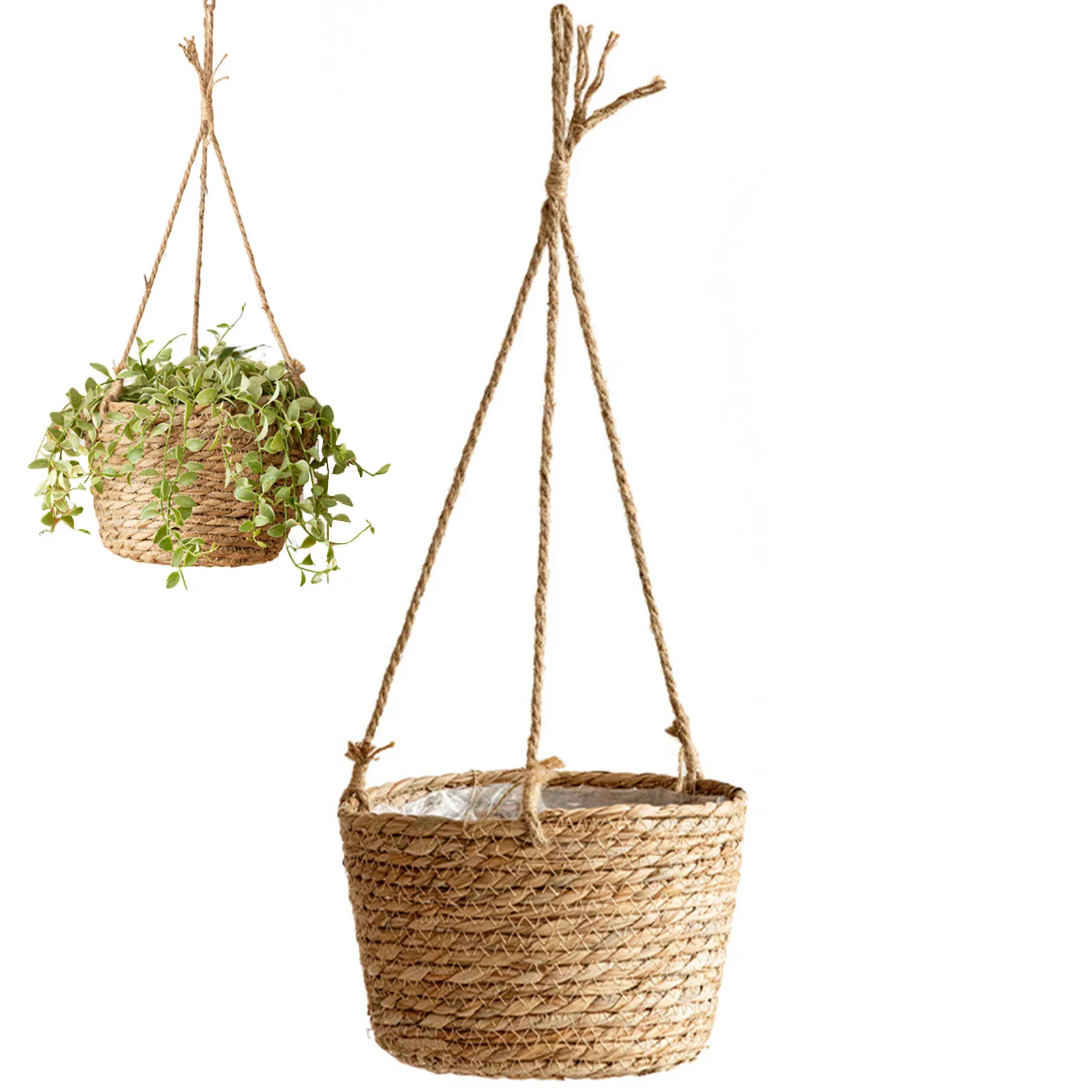 Handwoven Hanging Planter Macrame Plant Storage Basket Jute Rope Woven Indoor Outdoor Flower Pot Holder Hangers Home Decor