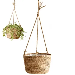 Handwoven Hanging Planter Macrame Plant Storage Basket Jute Rope Woven Indoor Outdoor Flower Pot Holder Hangers Home Decor