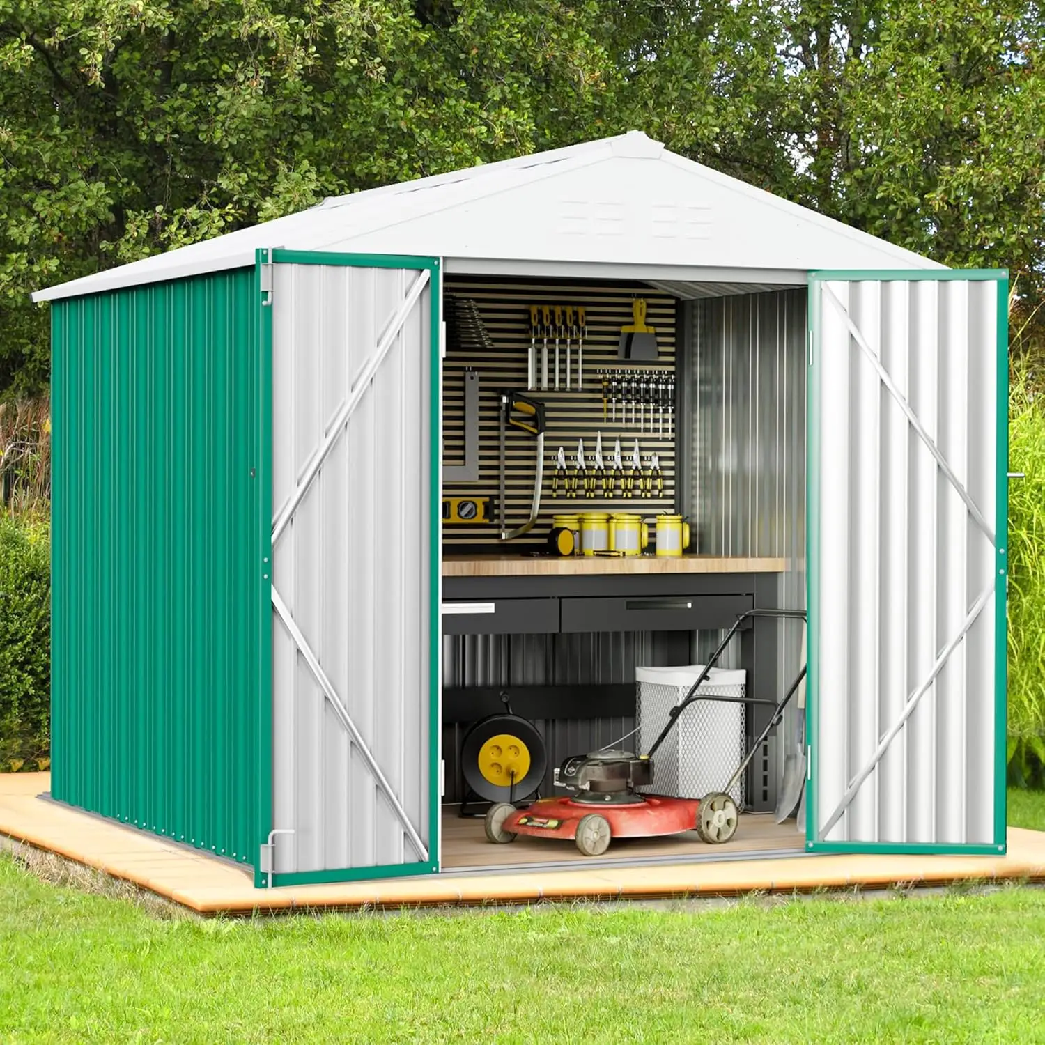 Greesum Outdoor Storage Shed 6 x 8 ft. Utility Tool Shed Metal Storage Garden Shed with Door & Lock for Patio Storage, Green