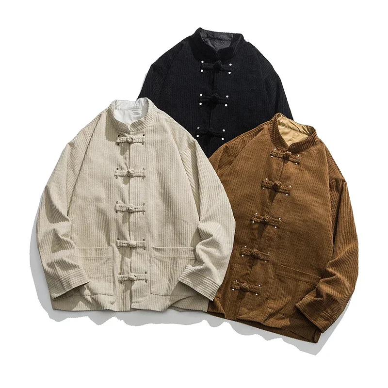 Chinese Style Men Clothing Spring Autumn Vintage Corduroy Jackets Jacket Men Tang Suit Shirts Jackets for Men