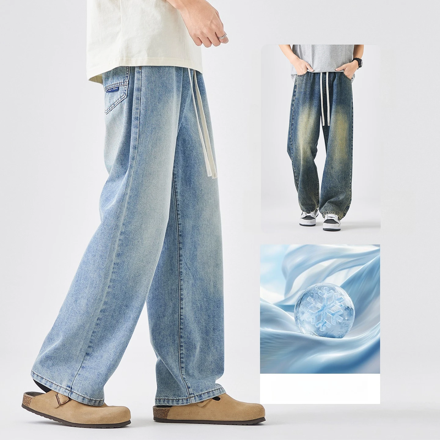 

Men's Loose Wide Leg Jeans 2026 Spring Summer Cotton Denim Pants Casual Straight Baggy High Street Trousers Streetwear Male