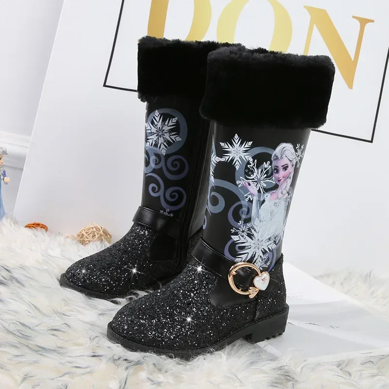 Disney girls cartoon frozen boot elsa princess Fashion boots plus velvet children\'s shoes